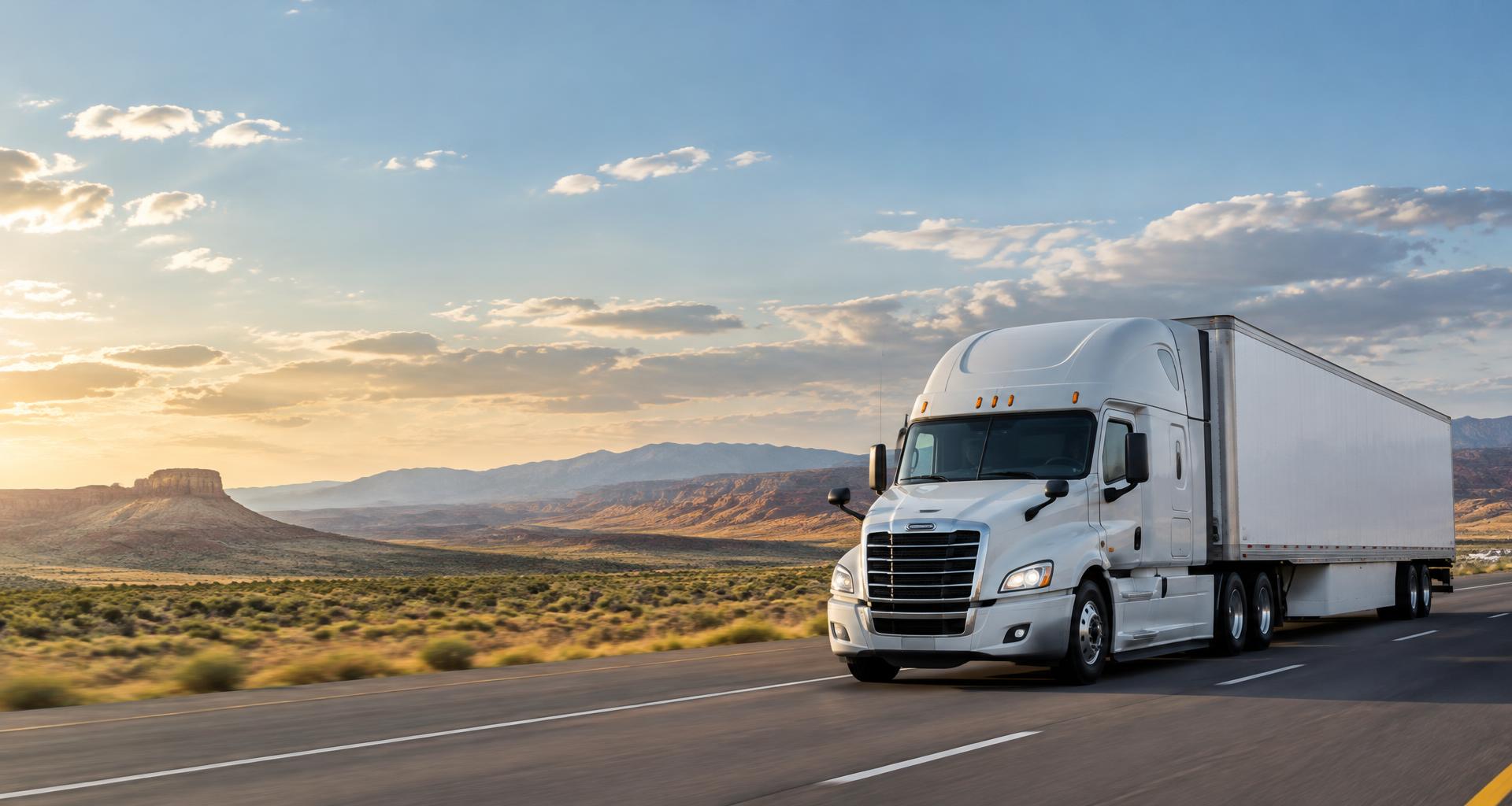 White semi truck traveling on an open American highway